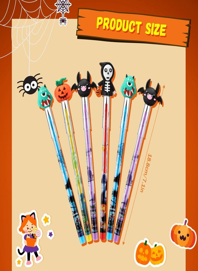 Qilery 24 Pcs Halloween Pencils Bulk with Top Eraser Stackable Pencils for Kids Pumpkin Bat Ghost Monster Non Sharpening Push Stationeries for Halloween Party Supplies School Students - Image 2